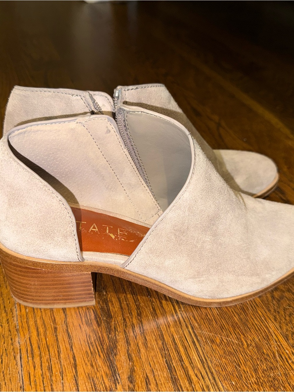 Women's Suede Cutout Ankle Bootie in Light Gray